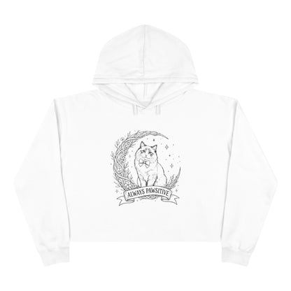 Cute Cat & Moon Crop Hoodie — “Always Pawsitive” Cozy Graphic Pullover (Additional Colors)