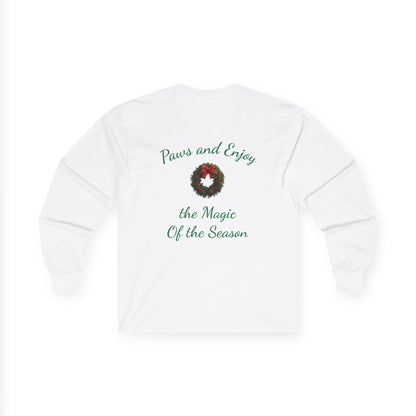 Adult Unisex Festive Christmas Theme Unisex Long Sleeve Tee - 'Home is Where the Fluff Is' (Additional Colors)
