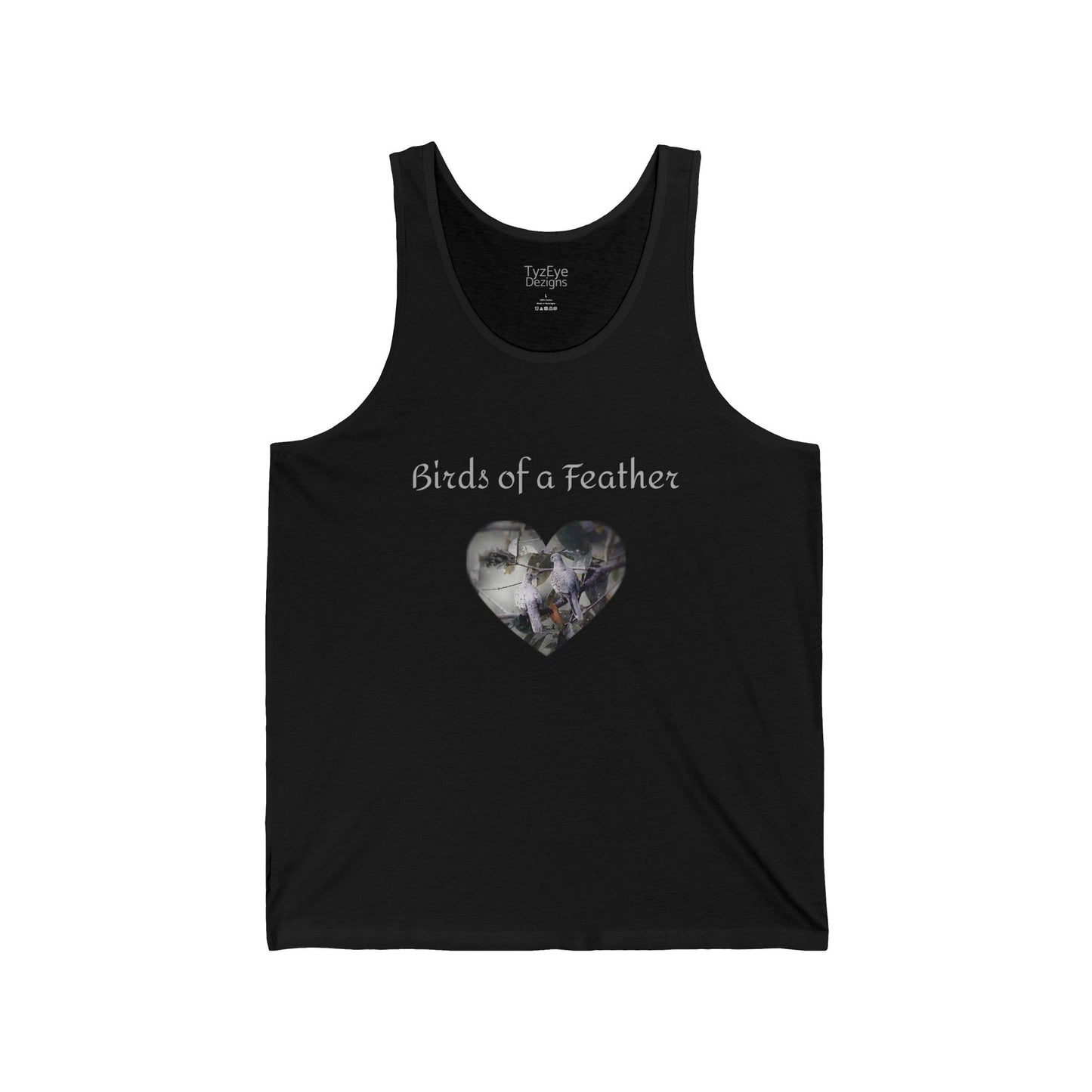 Adult Unisex 'Birds of a Feather' Dove Heart & 'Two Hearts One Branch' Double-Sided Jersey Tank Top (Additional Colors)