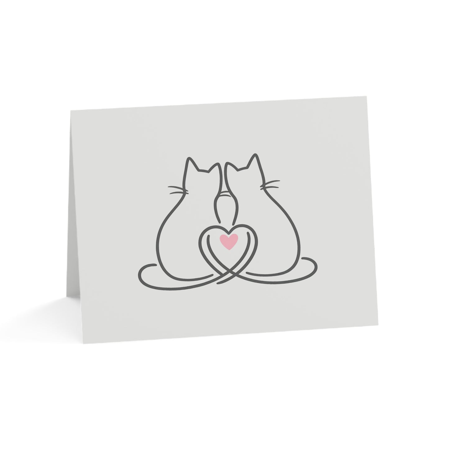 Two Cats & A Heart Greeting Card — 'Purrfect Together, Meow and Always' Note for Couples, Cat Lovers (1/10/30 pcs)