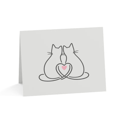 Two Cats & A Heart Greeting Card — 'Purrfect Together, Meow and Always' Note for Couples, Cat Lovers (1/10/30 pcs)