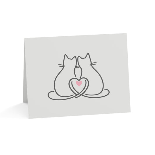 Two Cats & A Heart Greeting Card — 'Purrfect Together, Meow and Always' Note for Couples, Cat Lovers (1/10/30 pcs)