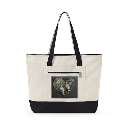 Two Doves in a Heart Zippered Canvas Tote Bag (Additional Colors)