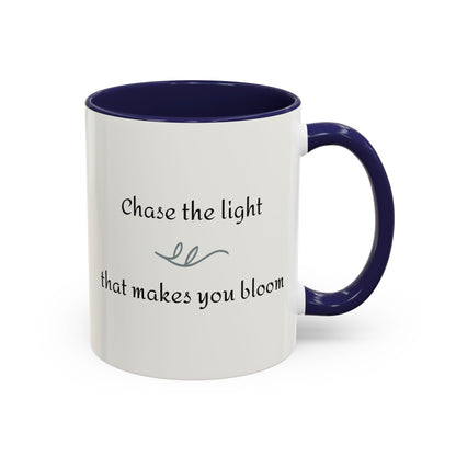 Nature Sunflower Theme Artist-Inspired 'Chase the light that makes you bloom' Accent Coffee Mug (Additional Colors, 11 oz & 15 oz)