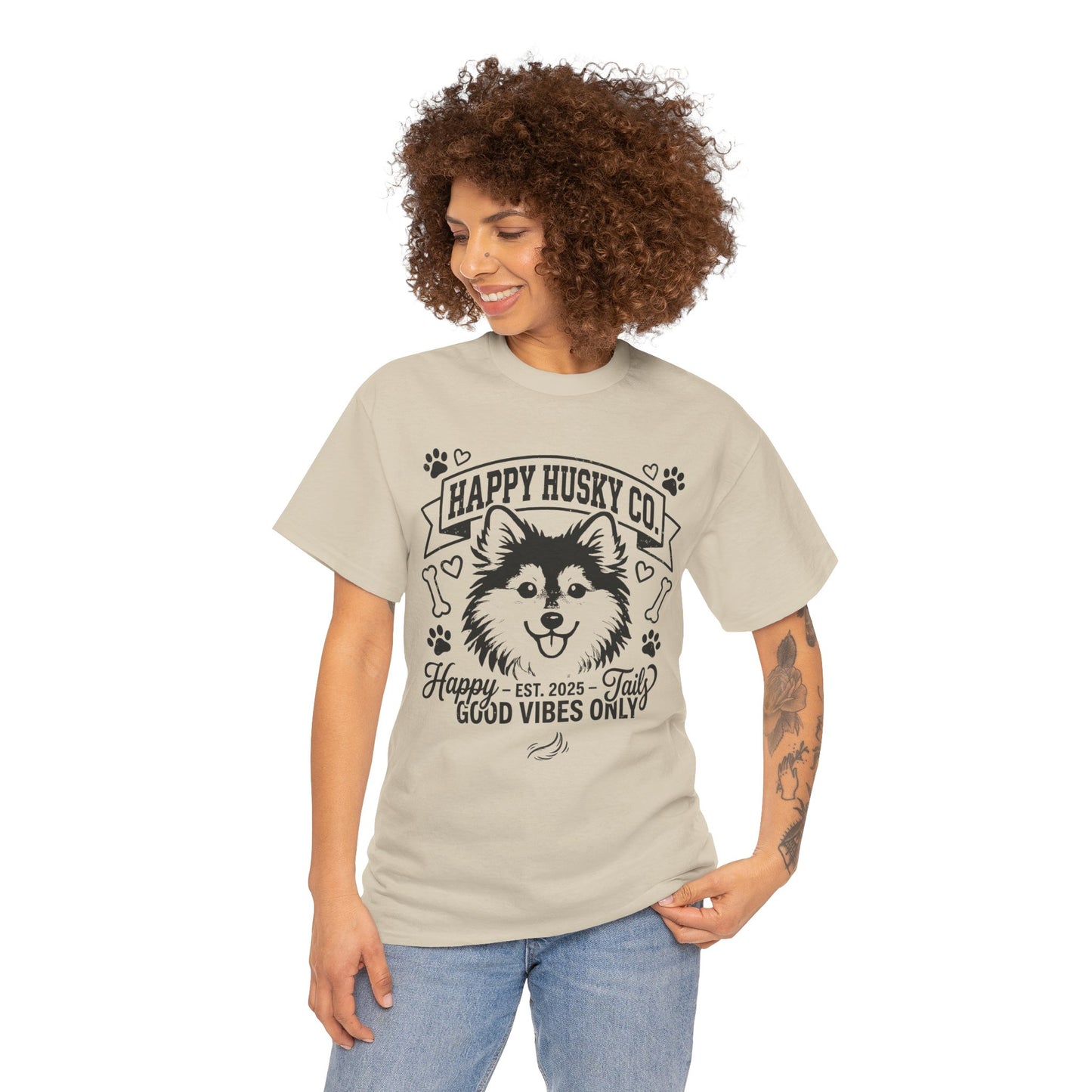 Unisex Adult Happy Husky Co. 'Happy Tails, Good Vibes Only' Graphic Tee (Additional Colors)
