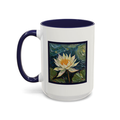 Water Lily Flower Nature Theme Artist-Inspired 'Find your light, Let it bloom' Accent Coffee Mug (Additional Color, 11 oz & 15 oz)