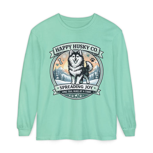 Unisex Colorful Happy Husky Co. Long Sleeve T-Shirt — 'Spreading Joy One Tail Wag At A Time' Graphic (Additional Colors)