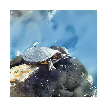 Watercolor-Style Nature-Inspired 'Turtle on the Rocks' Textured Matte Art Print