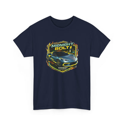 Adult Unisex Blue 'Midnight Bolt' Sportscar Theme Street Legends Series Cotton Tee (Additional Colors)