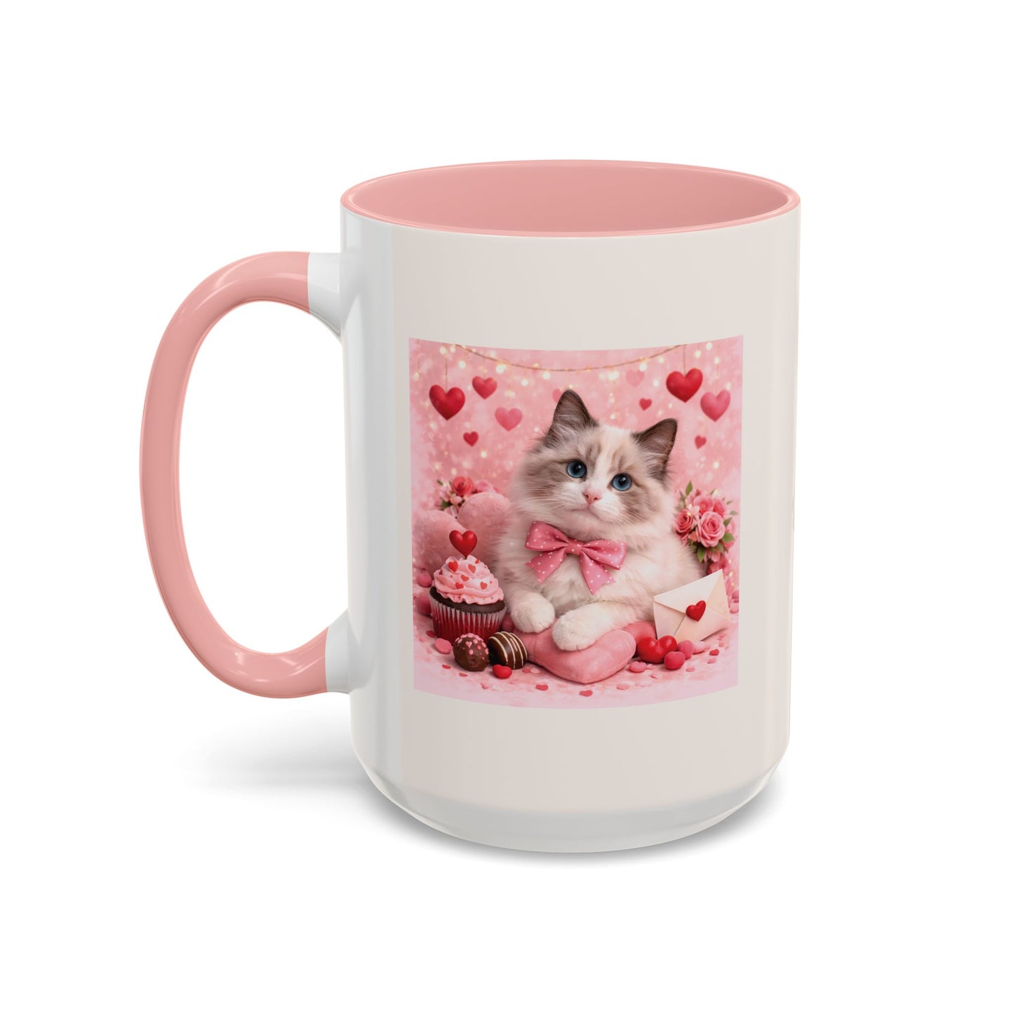 Valentine's Romantic Ragdoll Cat Theme 'Purr more Hiss less Stay pawsome' Accent Coffee Mug, 11 oz or 15 oz (Additional Color)