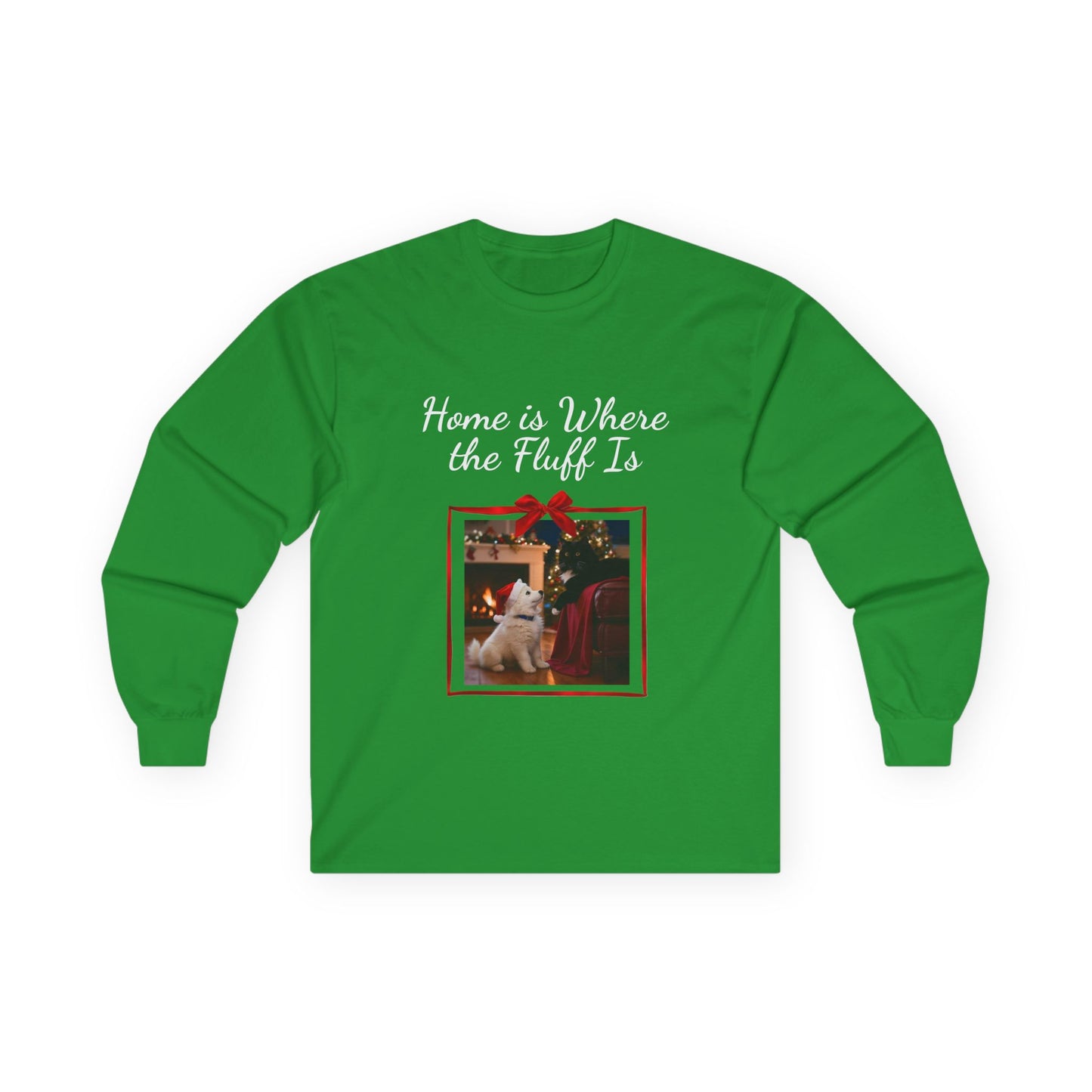 Adult Unisex Festive Christmas Theme Unisex Long Sleeve Tee - 'Home is Where the Fluff Is' (Additional Colors)