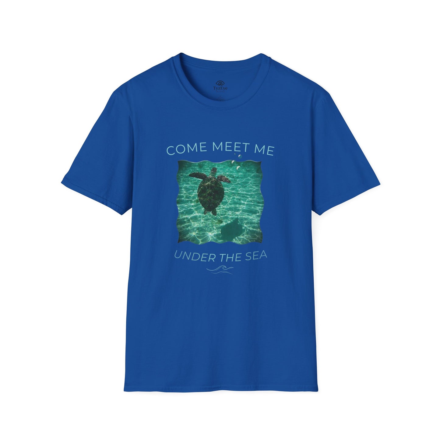 Adult Unisex Aquatic Sea Turtle 'Come Meet Me Under the Sea' Jersey Short Sleeve Tee (Additional Colors)