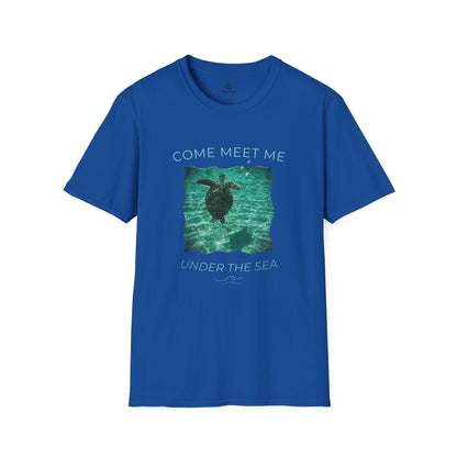 Adult Unisex Aquatic Sea Turtle 'Come Meet Me Under the Sea' Jersey Short Sleeve Tee (Additional Colors)