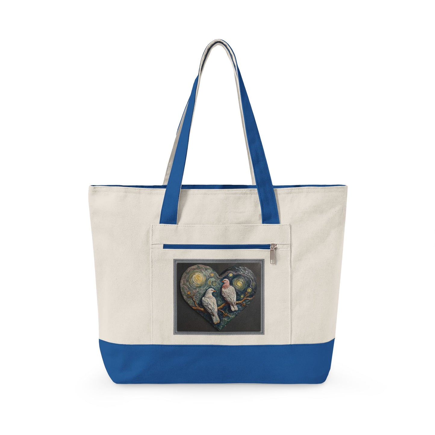 Two Doves in a Heart Zippered Canvas Tote Bag (Additional Colors)