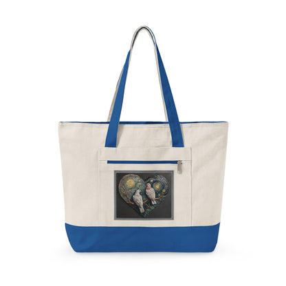 Two Doves in a Heart Zippered Canvas Tote Bag (Additional Colors)