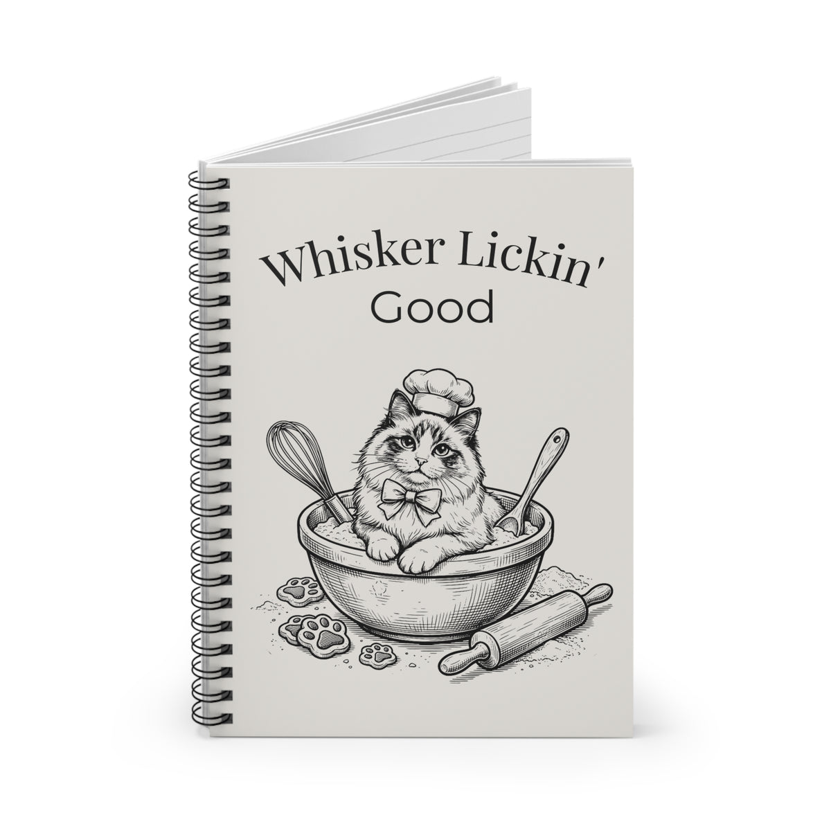 Whisker Lickin' Good Recipe Notebook — Cat in Mixing Bowl Spiral Notebook (Ruled)