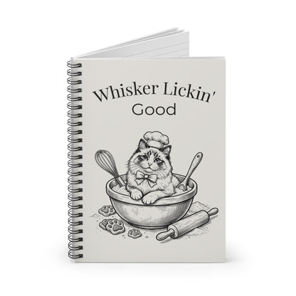 Whisker Lickin' Good Recipe Notebook — Cat in Mixing Bowl Spiral Notebook (Ruled)