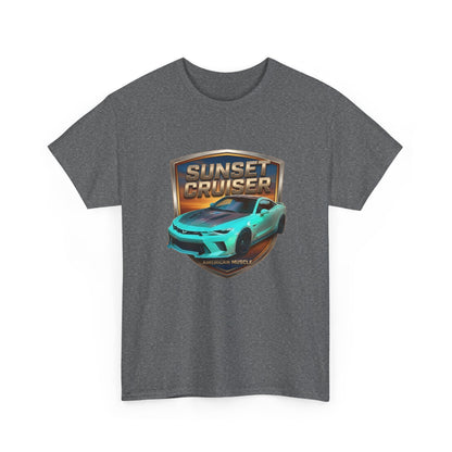 Unisex Adult Aqua 'Sunset Cruiser' Sportscar Theme American Muscle Series Cotton Tee (Additional Colors)