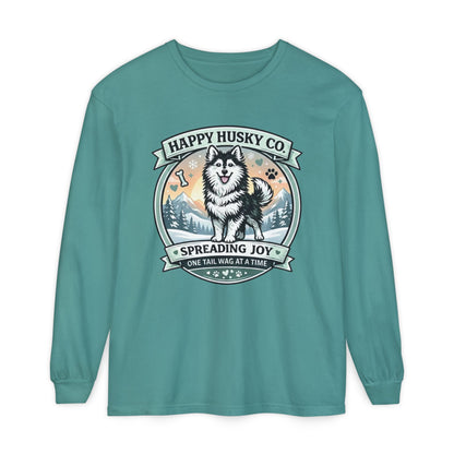 Unisex Colorful Happy Husky Co. Long Sleeve T-Shirt — 'Spreading Joy One Tail Wag At A Time' Graphic (Additional Colors)
