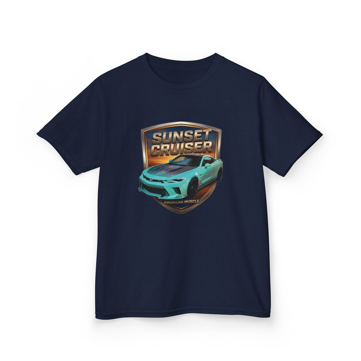 Kids 'Sunset Cruiser' Aqua Camaro Sports Car Theme American Muscle Series Graphic Tee (Additional Colors)