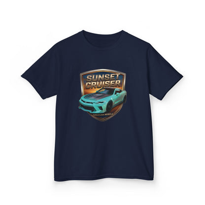 Kids 'Sunset Cruiser' Aqua Camaro Sports Car Theme American Muscle Series Graphic Tee (Additional Colors)