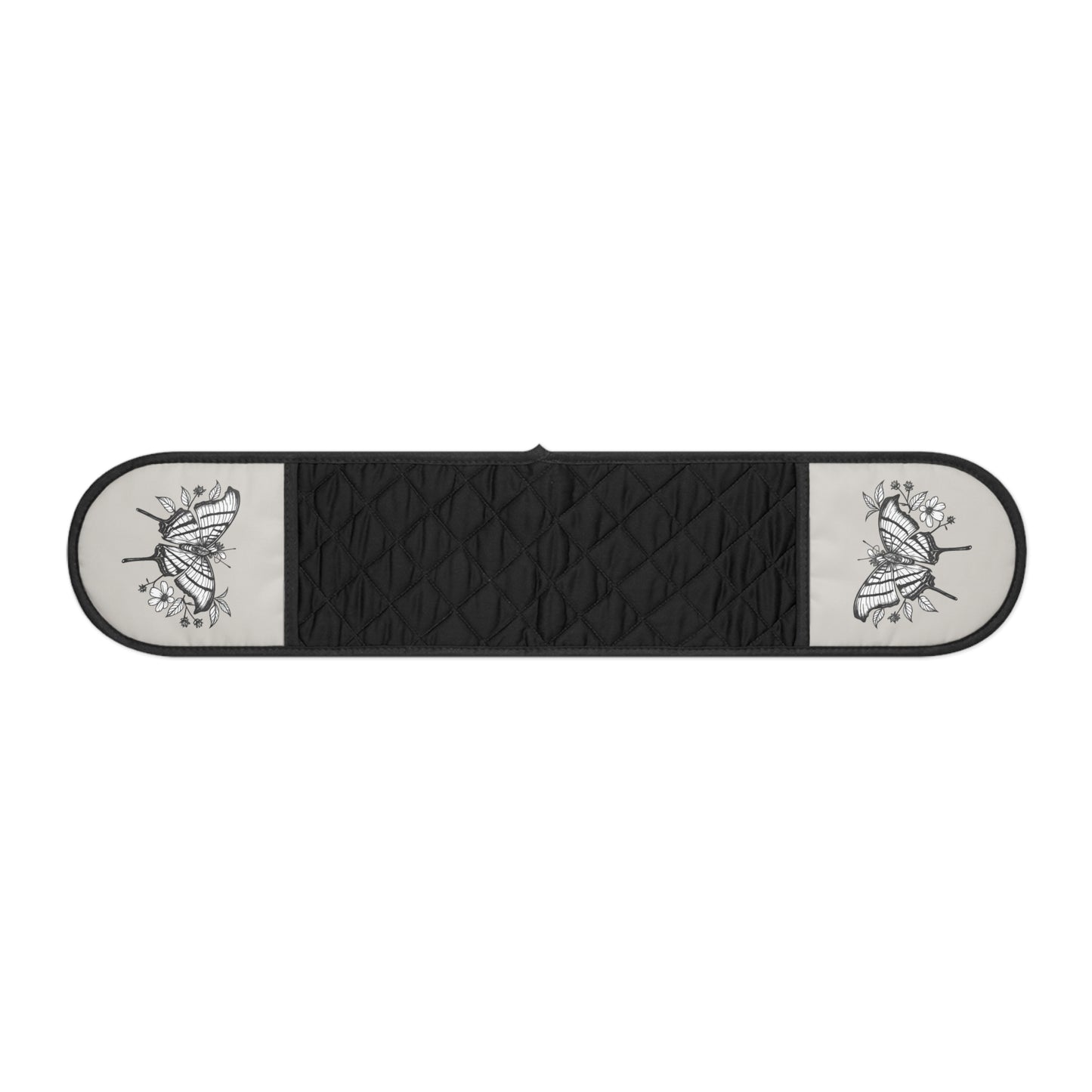 Butterfly Design Oven Mitts - Black Quilted Double-Ended Pot Holder