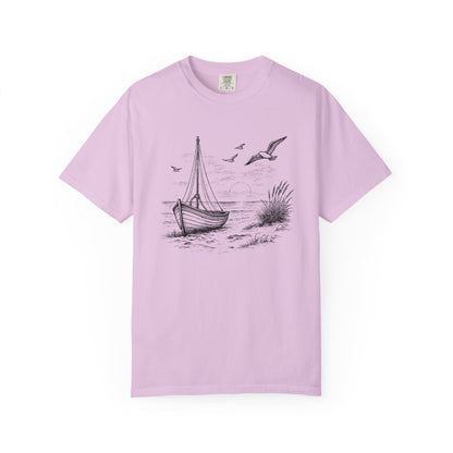 Unisex Adult Sailboat Nautical Double-Sided Tee - 'Set Your Course by the Stars Not the Storm' Motivational Shirt (Additional Colors)