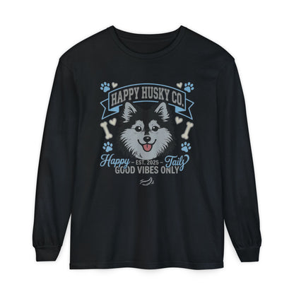 Happy Husky Co. Unisex Long Sleeve Tee — 'Happy Tails, Good Vibes Only' Dog Lover Shirt (Additional Colors)