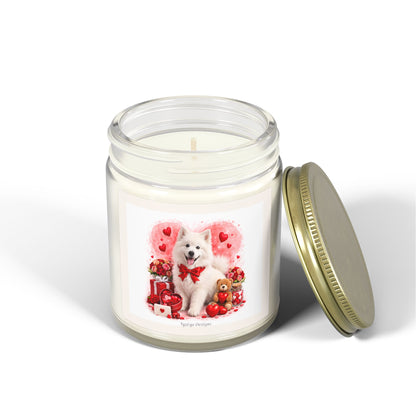 Valentine's Samoyed Dog Design Luxe Coconut Apricot Wax Candle (4oz / 9oz) — Choice of Soothing Home Fragrances
