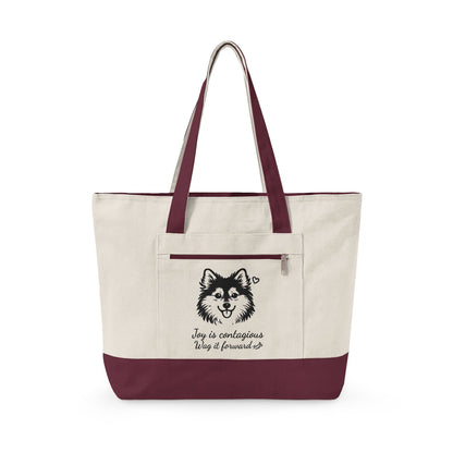 Adorable Pomsky With A Heart Canvas Tote Bag, 'Joy is contagious, Wag it forward' Zippered Beach & Market Tote (Additional Colors)