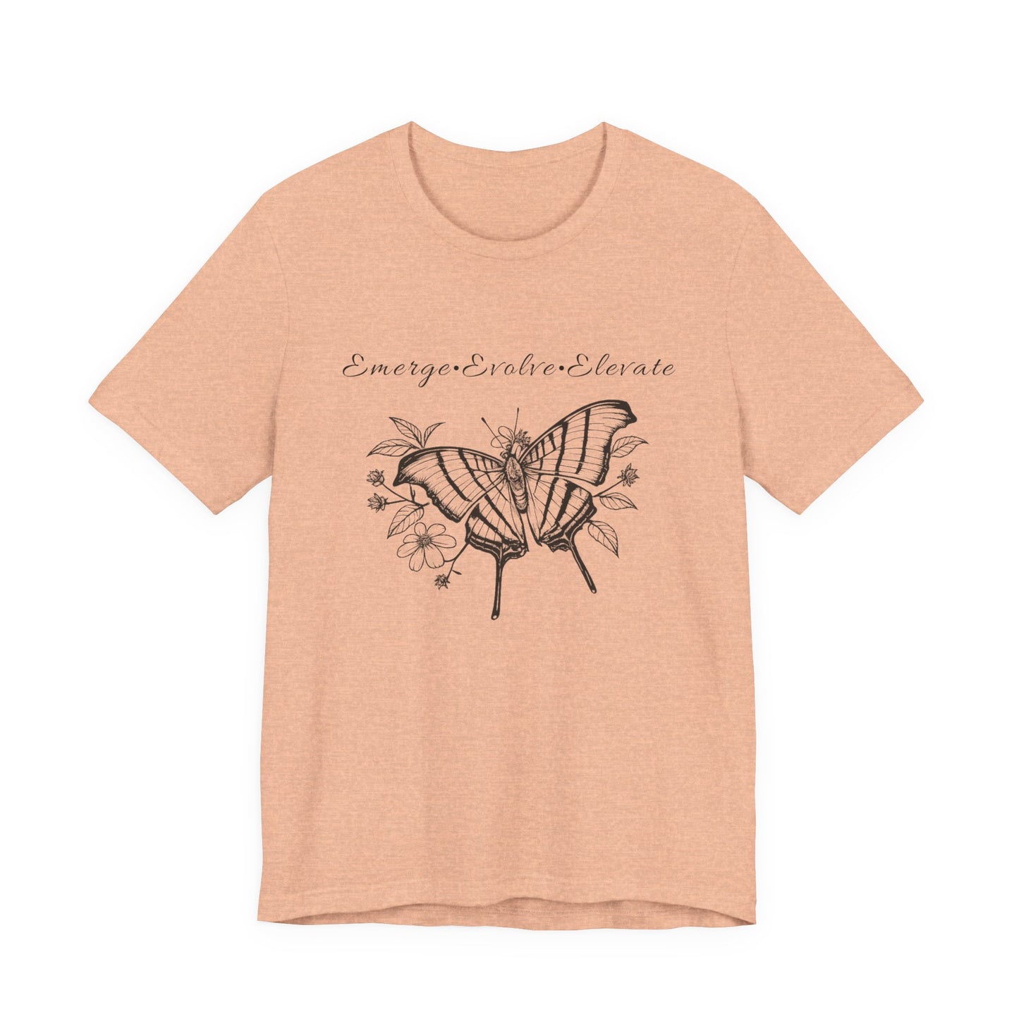 Unisex Adult Butterfly & Flowers Design Short Sleeve Tee - 'Emerge Evolve Elevate' (Additional Colors)