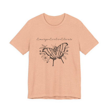 Unisex Adult Butterfly & Flowers Design Short Sleeve Tee - 'Emerge Evolve Elevate' (Additional Colors)