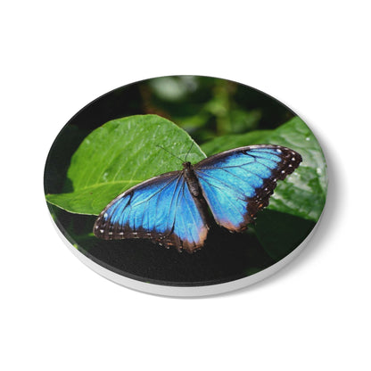 Nature-Inspired Beautiful Blue Butterfly Collectible Ceramic Coaster, 1 Piece