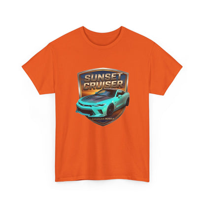 Unisex Adult Aqua 'Sunset Cruiser' Sportscar Theme American Muscle Series Cotton Tee (Additional Colors)