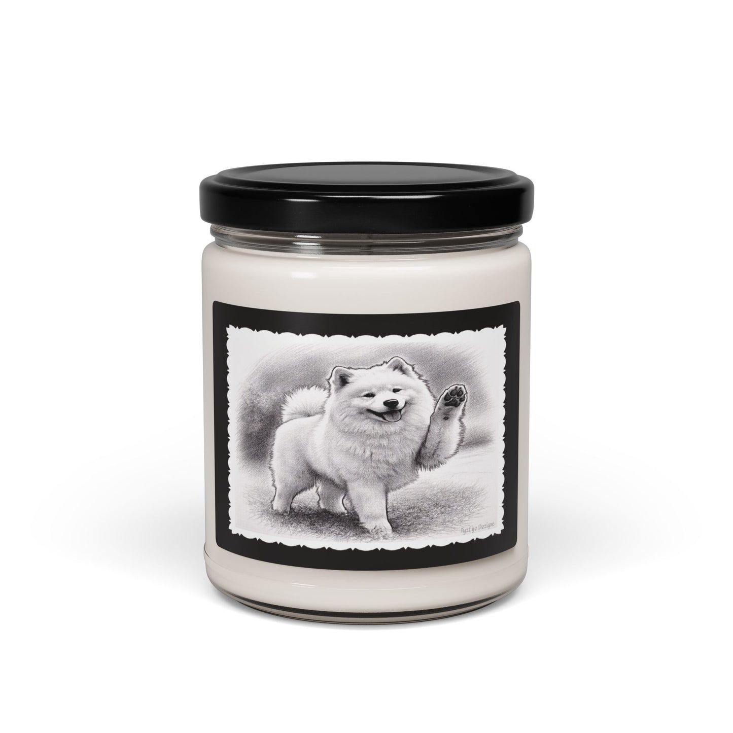 Fluffy Playful Samoyed Sketch Soy Candle — 9oz Scented Jar (Assorted Scents)