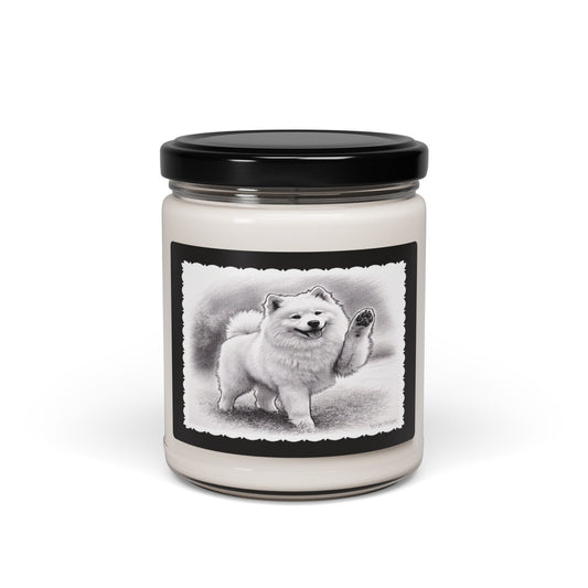 Fluffy Playful Samoyed Sketch Soy Candle — 9oz Scented Jar (Assorted Scents)