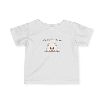 Unisex Infant Tee - Cute White Samoyed Puppy 'Smile Big, Chase Dreams' Baby Shirt (Additional Colors)