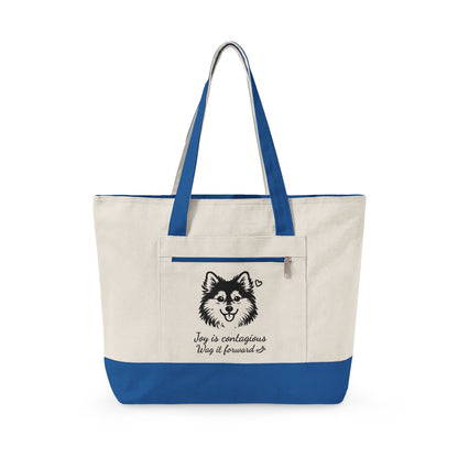 Adorable Pomsky With A Heart Canvas Tote Bag, 'Joy is contagious, Wag it forward' Zippered Beach & Market Tote (Additional Colors)