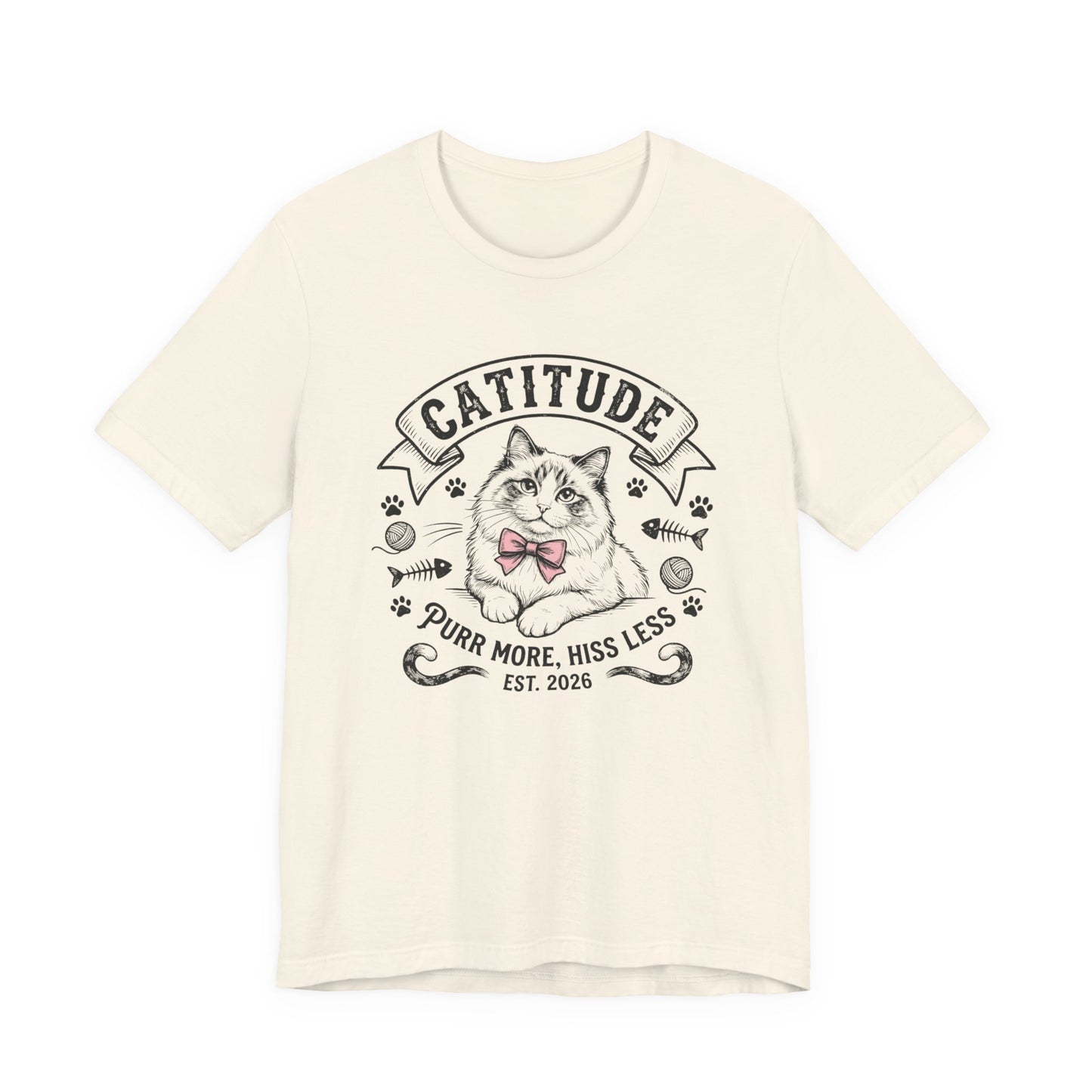 Unisex Jersey Short Sleeve Catitude Design Tee - 'Purr More, Hiss Less' (Additional Colors)