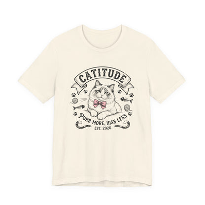 Unisex Jersey Short Sleeve Catitude Design Tee - 'Purr More, Hiss Less' (Additional Colors)