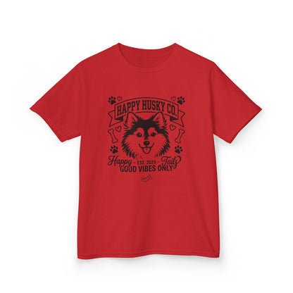 Kids Happy Husky Co. 'Happy Tails, Good Vibes Only' Tee — Puppy Graphic Shirt (Additional Colors)