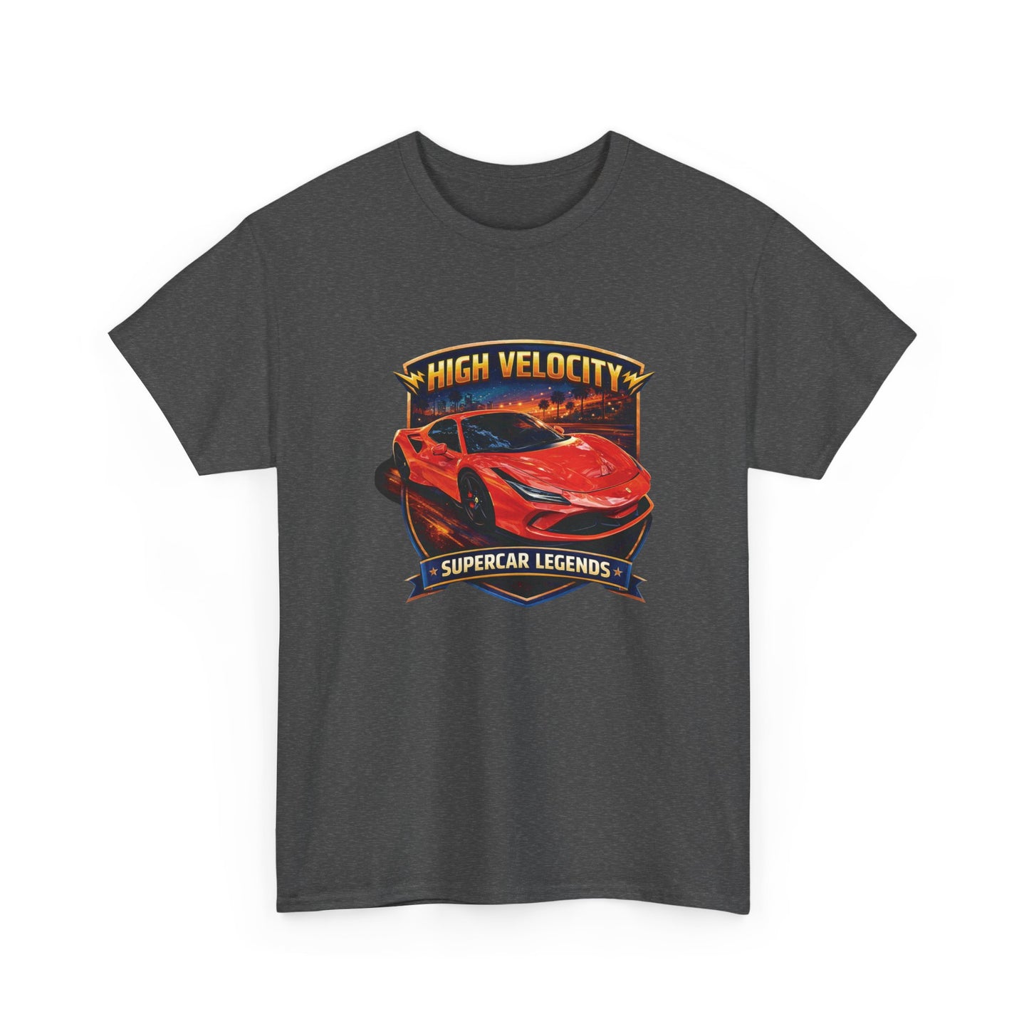 Adult Unisex Orange/Red 'High Velocity' Sportscar Theme Supercar Legends Series Graphic T-Shirt (Additional Colors)