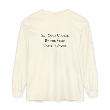 Nautical Sailboat & Beach Sketch Design Long Sleeve Tee - 'Set Your Course by the Stars Not the Storm' (Additional Colors)