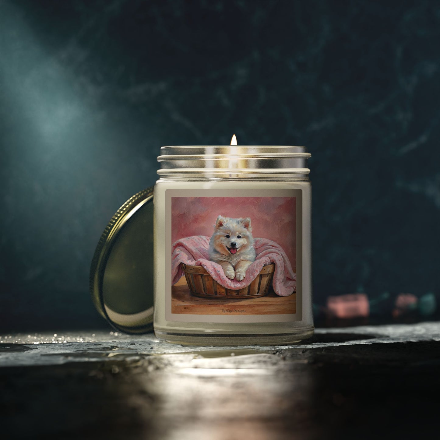 Samoyed in a Basket Artist-Inspired Design Luxe Scented Candle (4oz / 9oz) — Choice of Soothing Home Fragrances