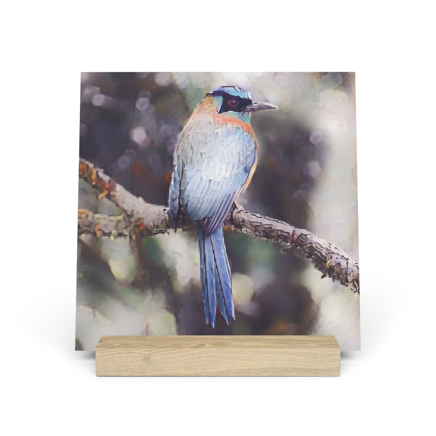 Artistic Tropical Bird Photo Gallery Board with Wooden Stand — Mini Nature Desk Art (Additional Sizes)