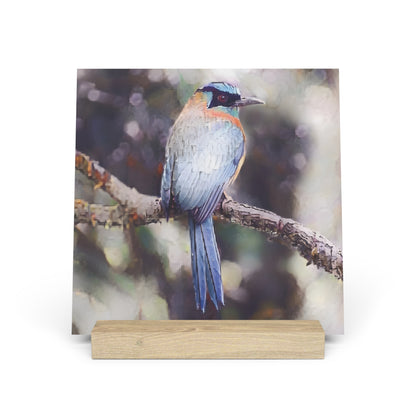 Artistic Tropical Bird Photo Gallery Board with Wooden Stand — Mini Nature Desk Art (Additional Sizes)