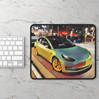Artsy Green & Yellow Sportscar Theme Mouse Pad