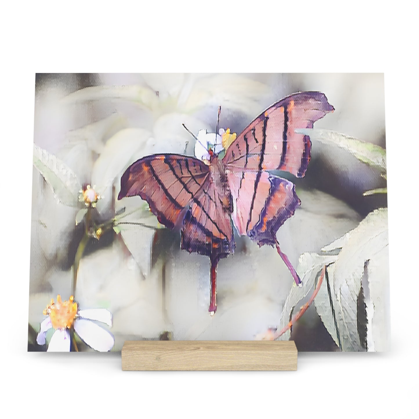 Orange Butterfly Photo Gallery Board with Wooden Stand — Mini Nature Desk Art (Additional Sizes)