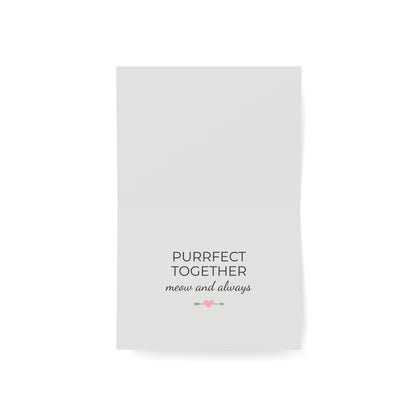 Two Cats & A Heart Greeting Card — 'Purrfect Together, Meow and Always' Note for Couples, Cat Lovers (1/10/30 pcs)