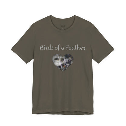 Adult Unisex Heart-Shaped 'Birds of a Feather' Two Doves & 'Two Hearts One Branch' Double-Sided Graphic Tee (Additional Colors)